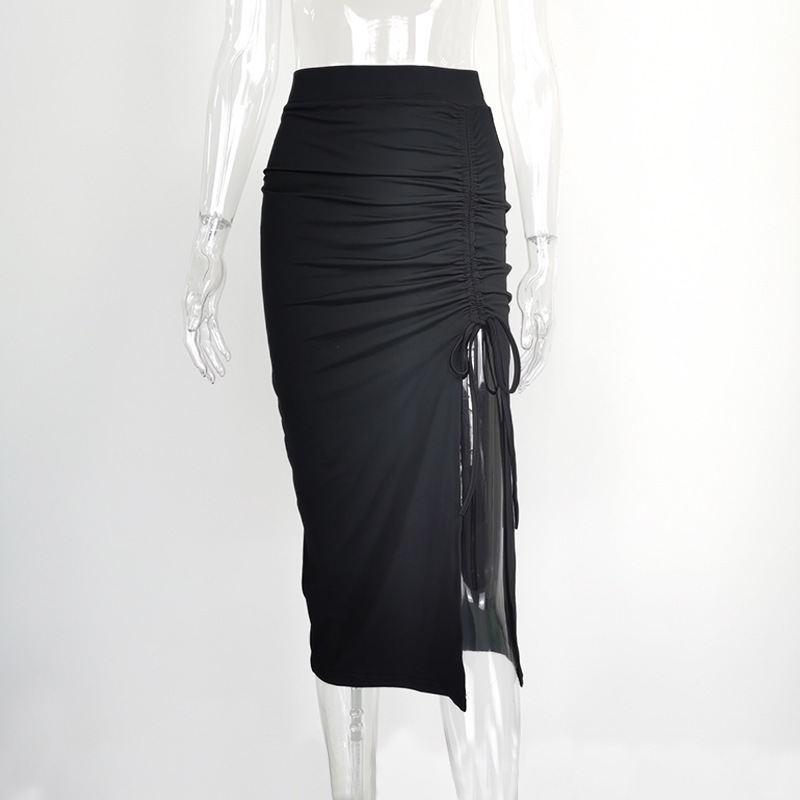 European And American Women's High Waist Slit Pleated Skirt - Imagen 4