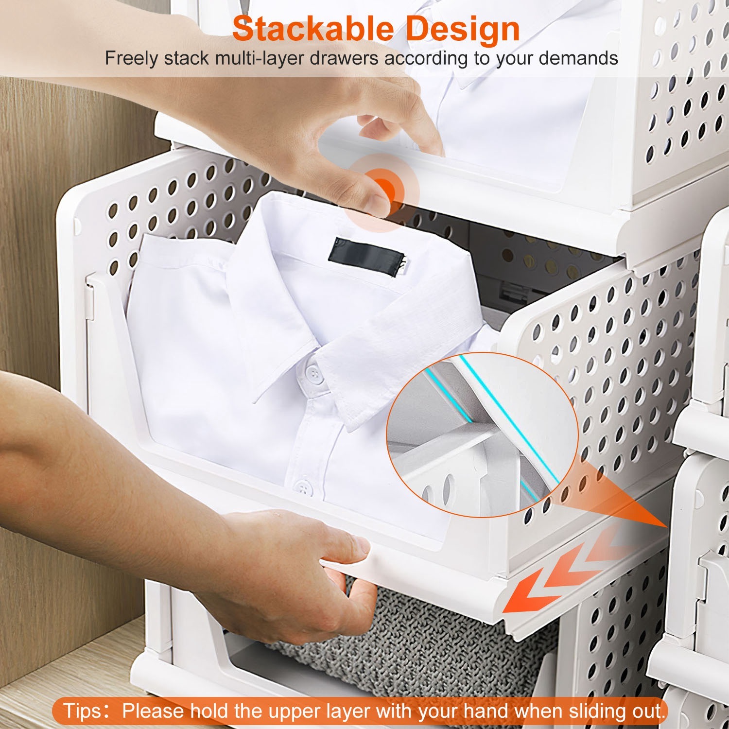 4 Packs Plastic Storage Box With Slide Rail Stackable For Living Room Bedroom Wardrobe Fedex Shipping - Imagen 2