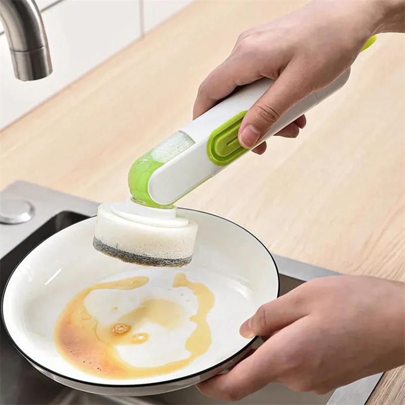 Multi-Functional Long-Handle Liquid-Filled Cleaning Brush Washing Up Brushes With Liquid Dispenser Two Replacement Heads For Kitchen Cleaning Brush Gadgets - Imagen 9