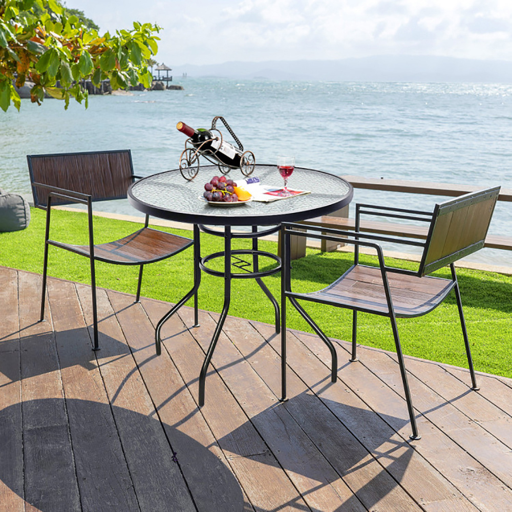 32 Inch Patio Tempered Glass Steel Frame Round Table With Convenient Umbrella Hole - Imagen 6