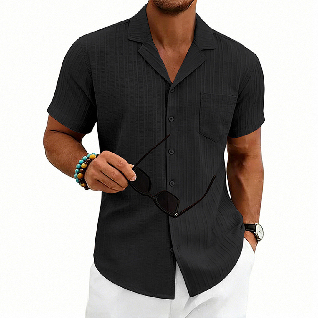 Mens Loose-Fit Plus-Size Cuban-Neck Casual Short-Sleeve Shirt - Imagen 4