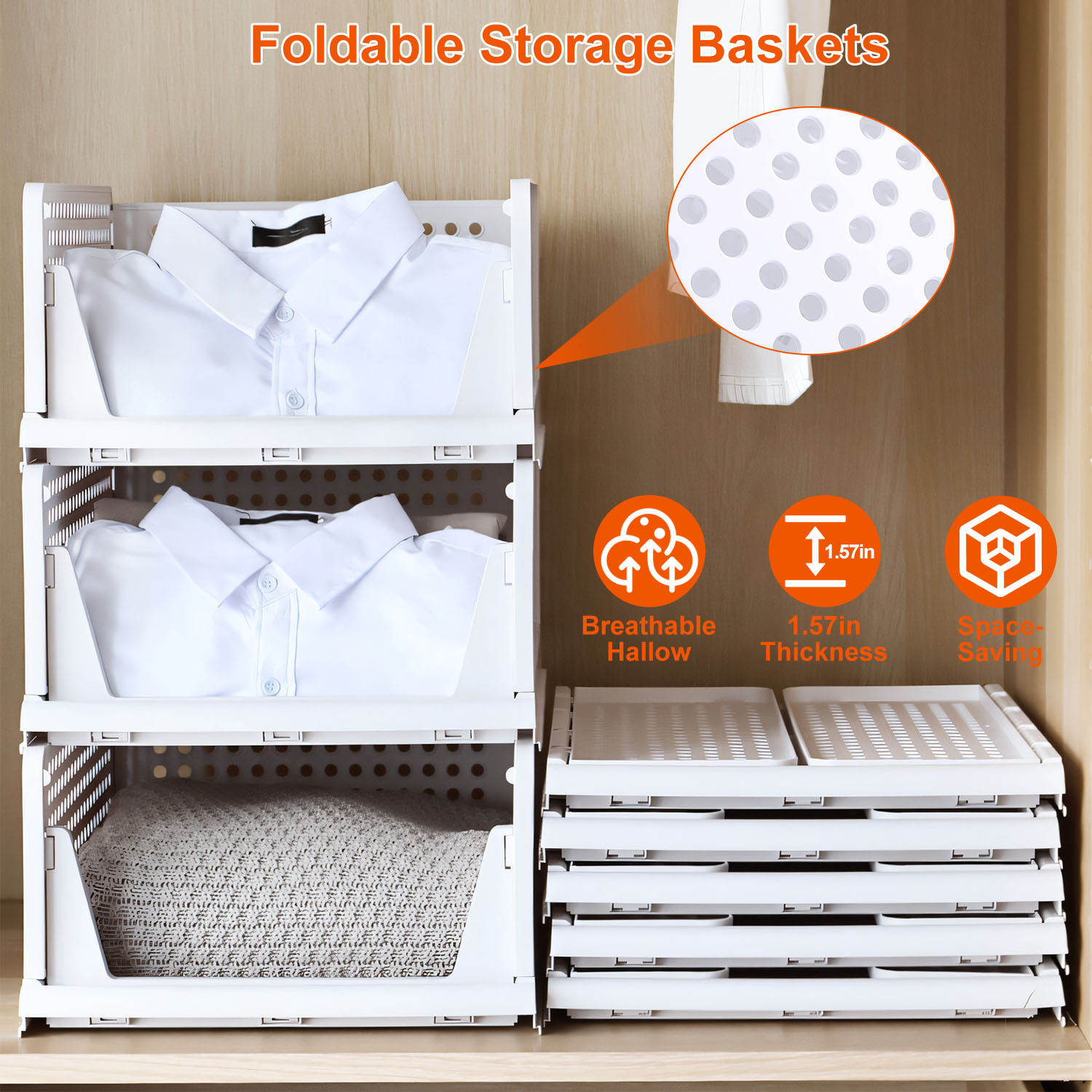 4 Packs Plastic Storage Box With Slide Rail Stackable For Living Room Bedroom Wardrobe Fedex Shipping - Imagen 6
