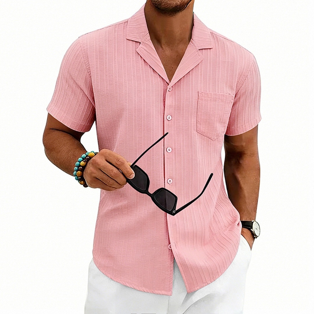 Mens Loose-Fit Plus-Size Cuban-Neck Casual Short-Sleeve Shirt - Imagen 7