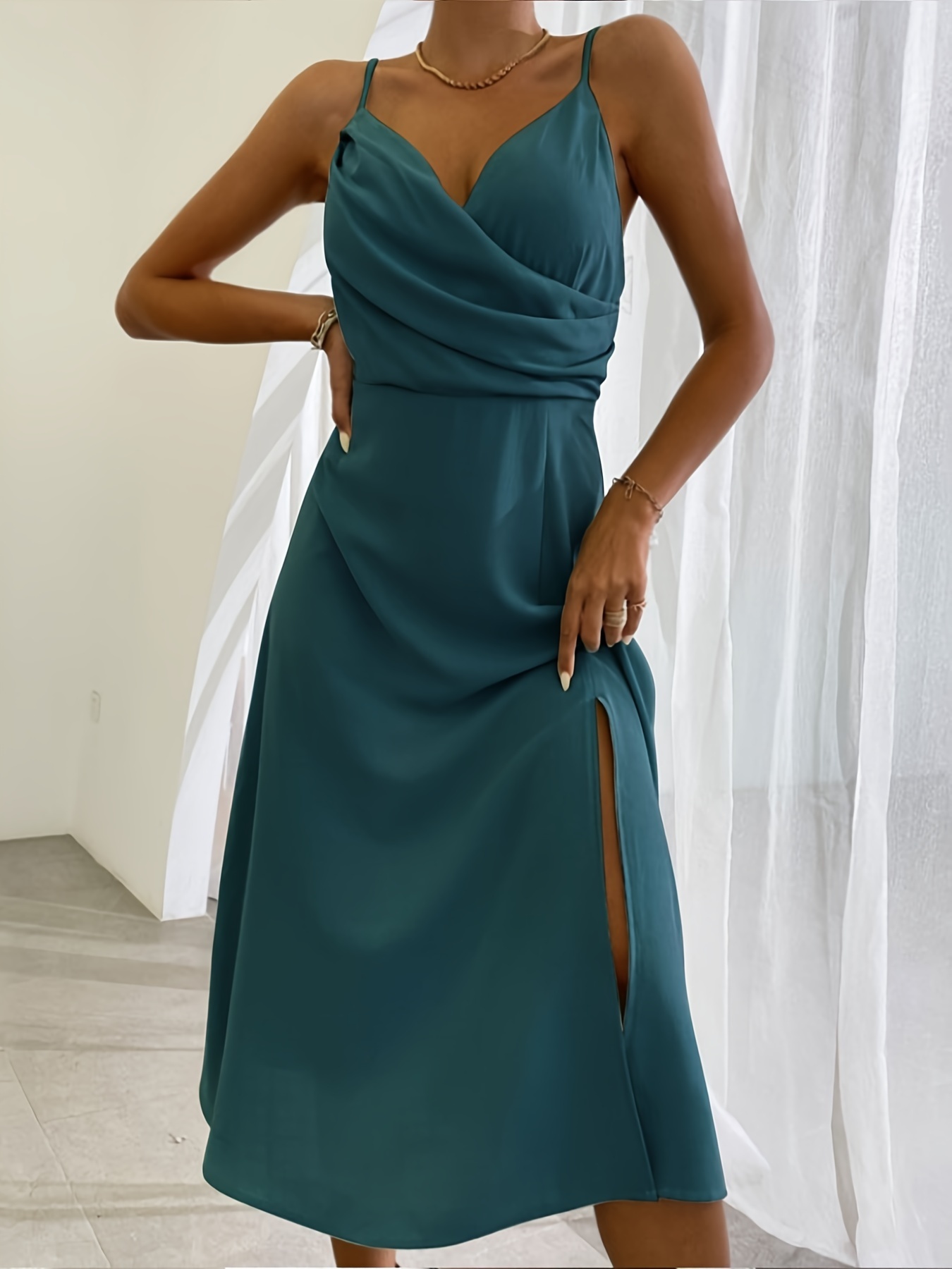 V-neck Slit Sling Dress Summer Fashion Sexy Slim Suspender Dresses For Women Clothing - Imagen 2
