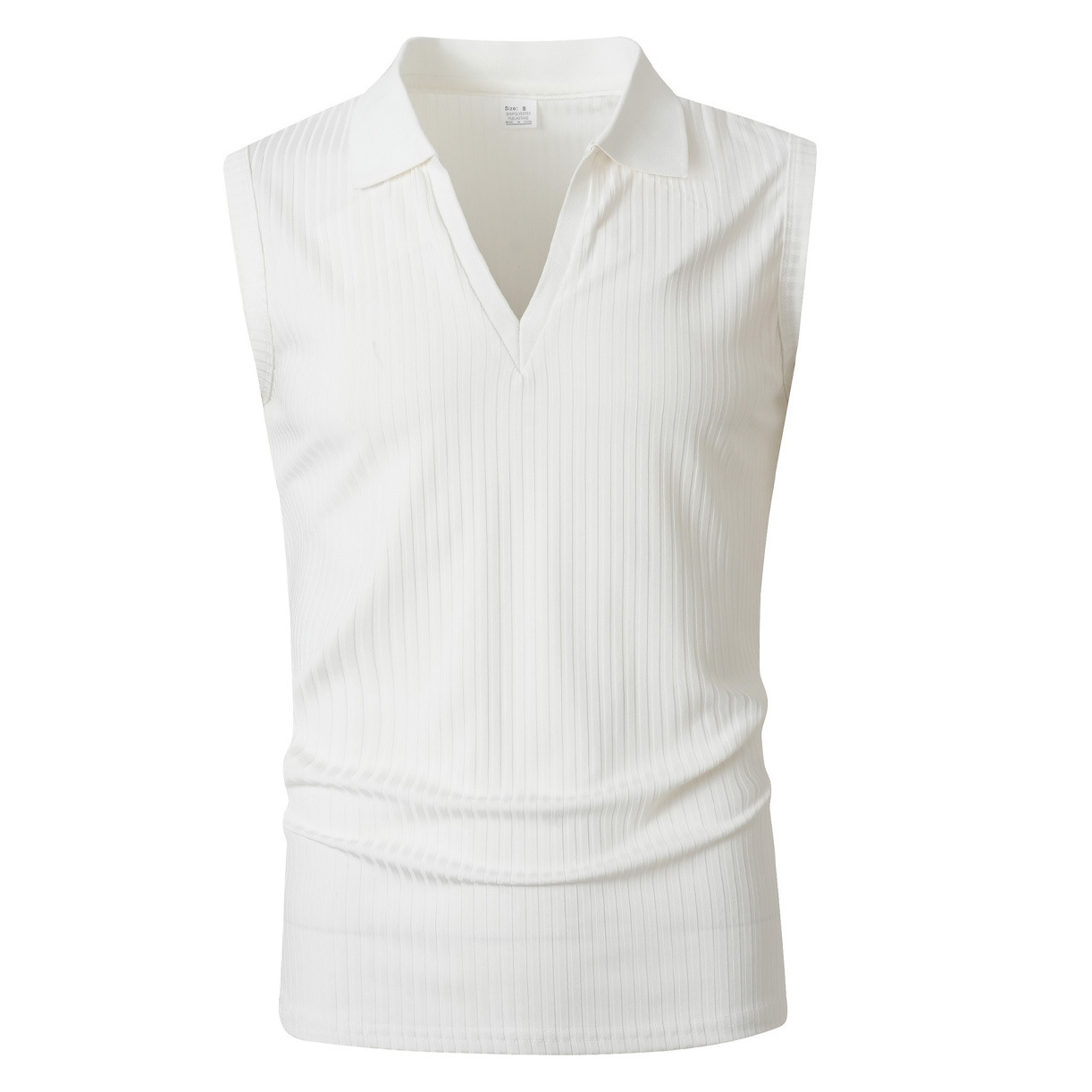 Mens Polo-collar Vertical-striped Sleeveless Vest - Imagen 8