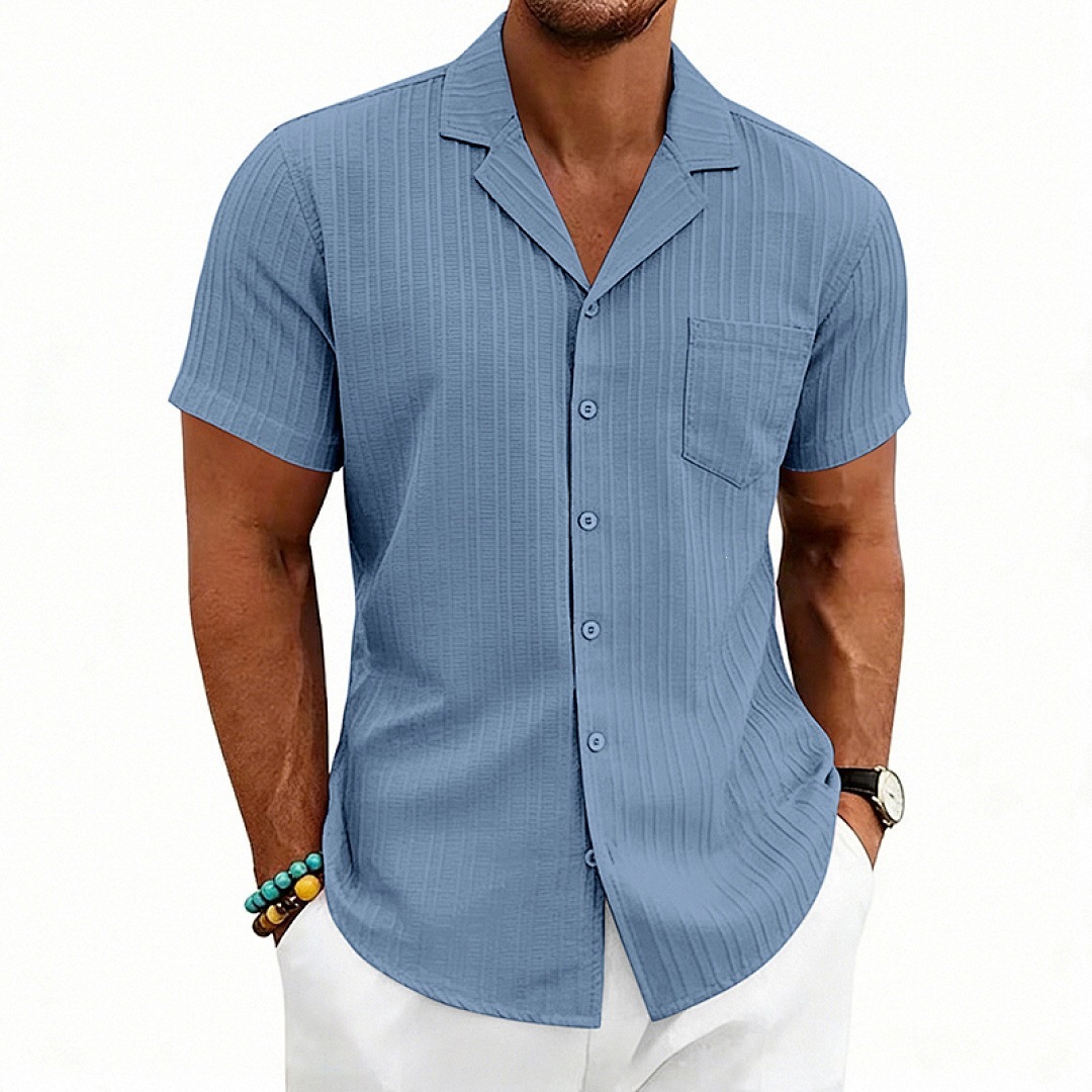 Mens Loose-Fit Plus-Size Cuban-Neck Casual Short-Sleeve Shirt - Imagen 9