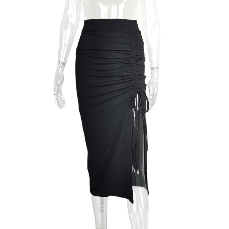 European And American Women's High Waist Slit Pleated Skirt - Imagen 2