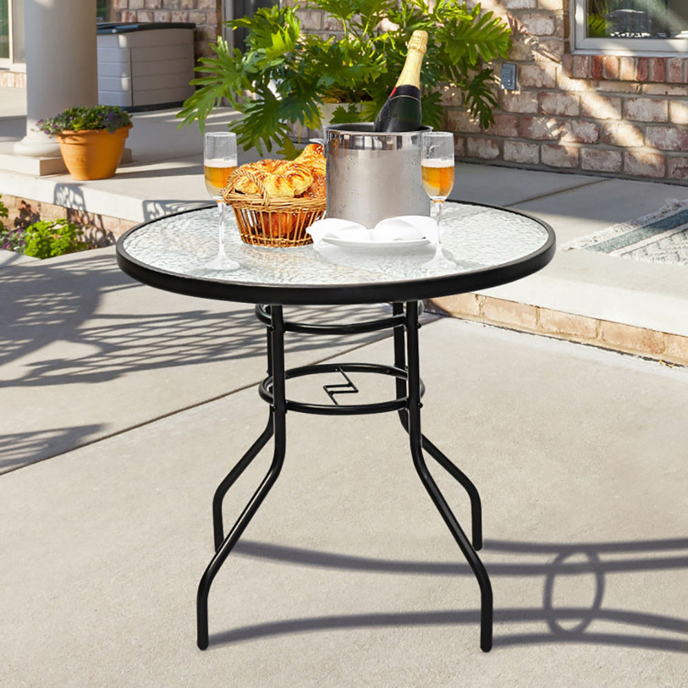 32 Inch Patio Tempered Glass Steel Frame Round Table With Convenient Umbrella Hole - Imagen 9
