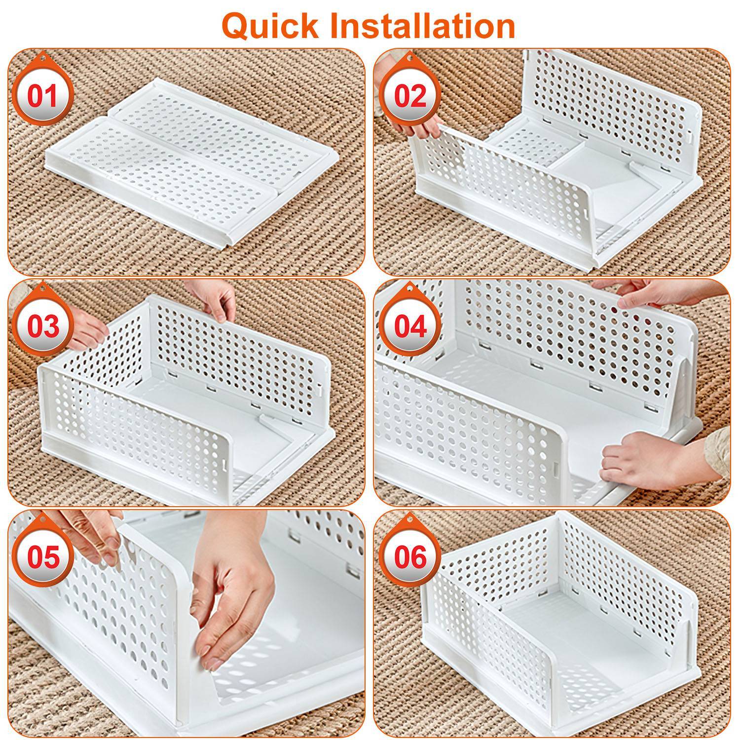 4 Packs Plastic Storage Box With Slide Rail Stackable For Living Room Bedroom Wardrobe Fedex Shipping - Imagen 7
