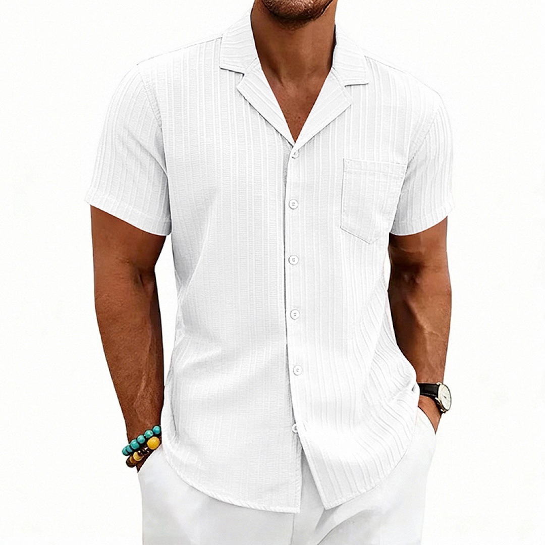 Mens Loose-Fit Plus-Size Cuban-Neck Casual Short-Sleeve Shirt - Imagen 10