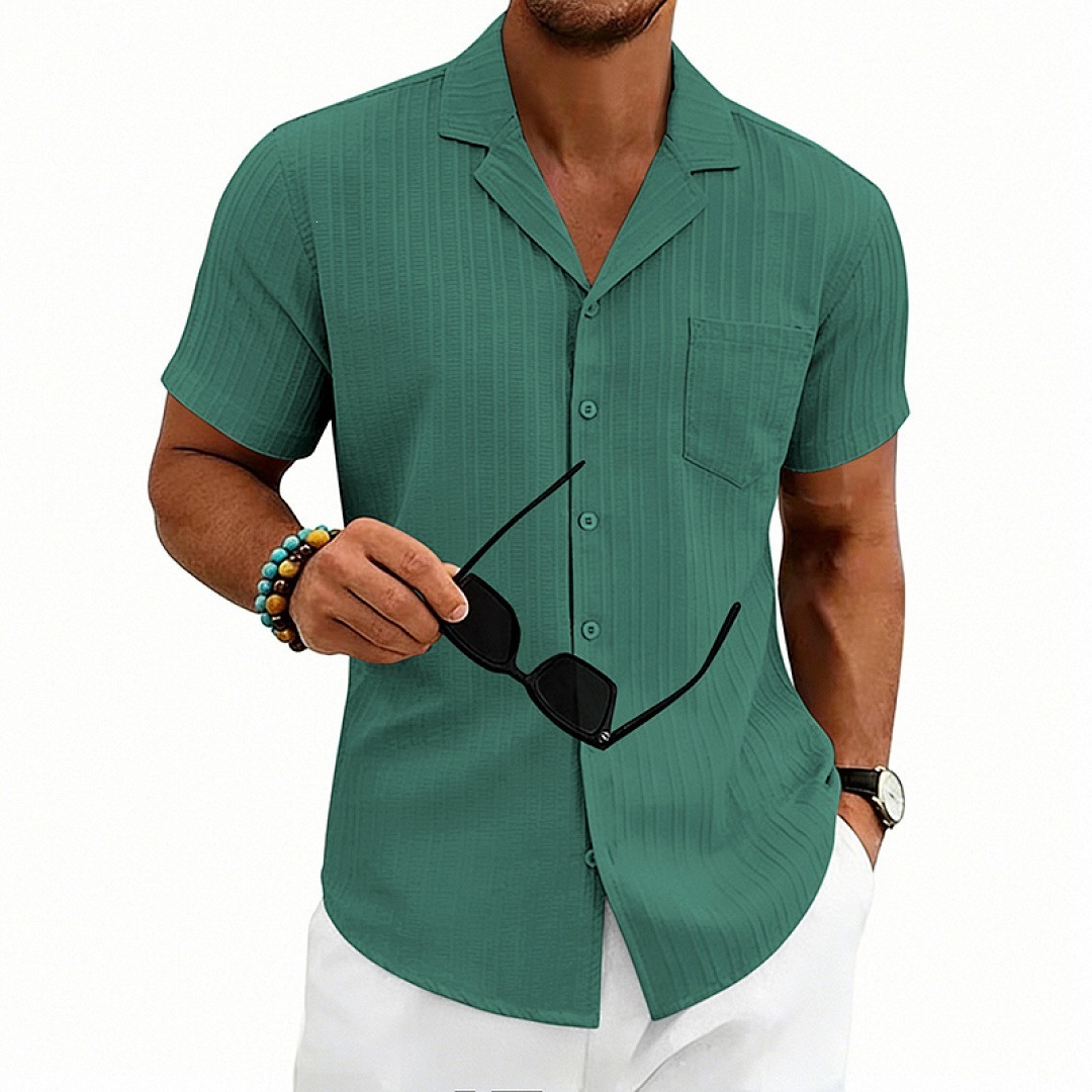 Mens Loose-Fit Plus-Size Cuban-Neck Casual Short-Sleeve Shirt - Imagen 8
