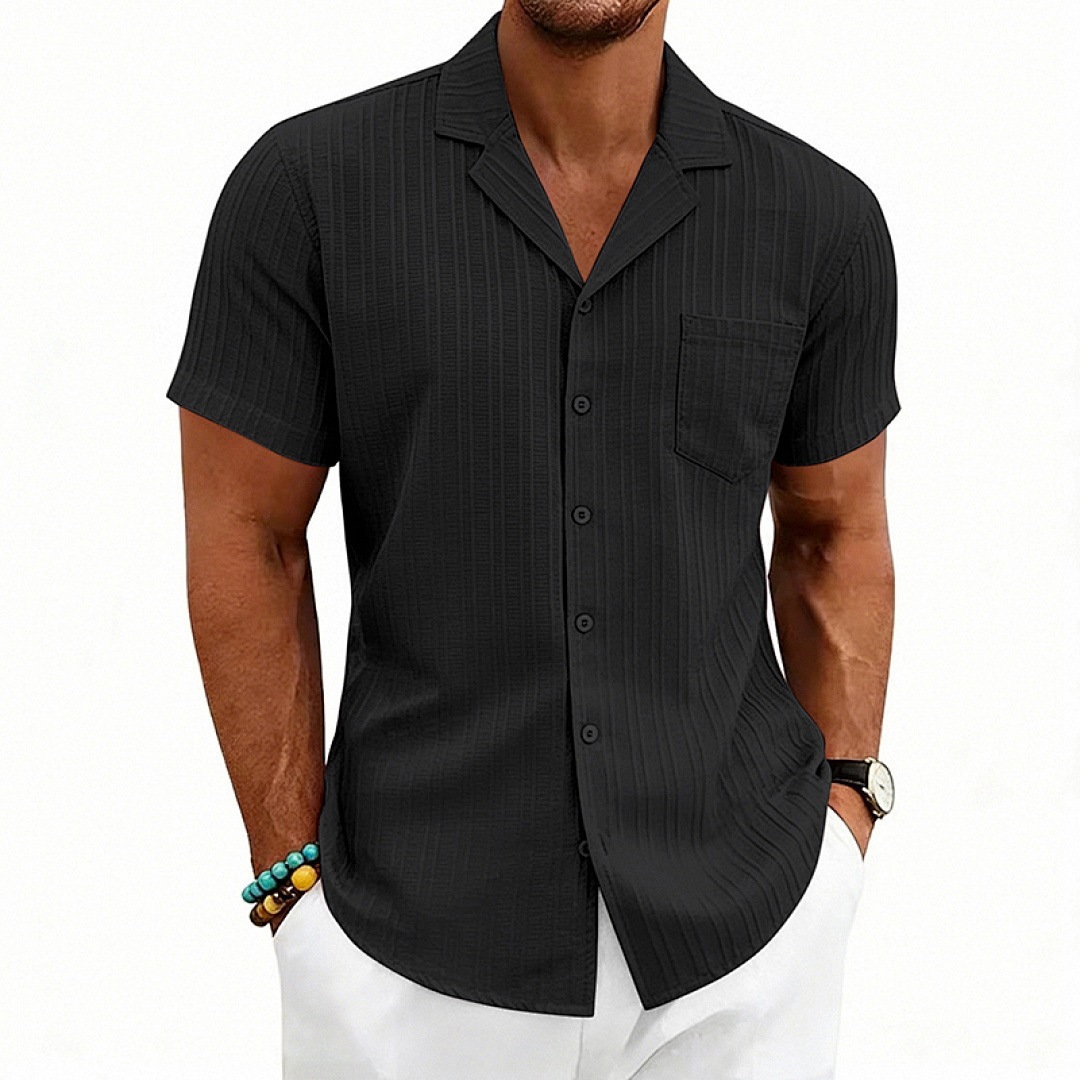 Mens Loose-Fit Plus-Size Cuban-Neck Casual Short-Sleeve Shirt - Imagen 2