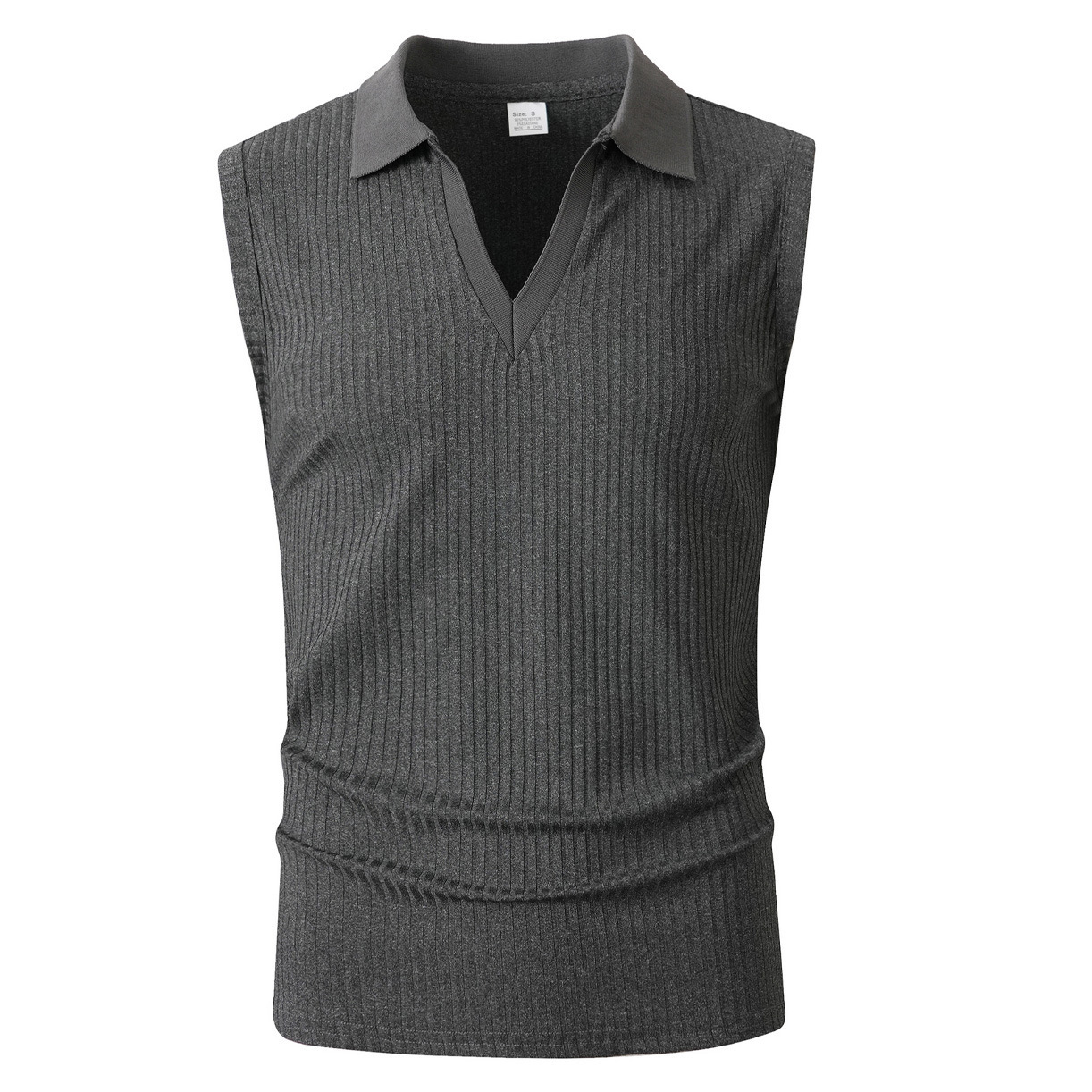 Mens Polo-collar Vertical-striped Sleeveless Vest - Imagen 9