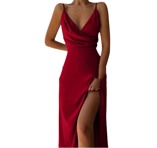 V-neck Slit Sling Dress Summer Fashion Sexy Slim Suspender Dresses For Women Clothing - Imagen 9