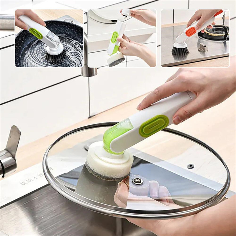 Multi-Functional Long-Handle Liquid-Filled Cleaning Brush Washing Up Brushes With Liquid Dispenser Two Replacement Heads For Kitchen Cleaning Brush Gadgets - Imagen 8