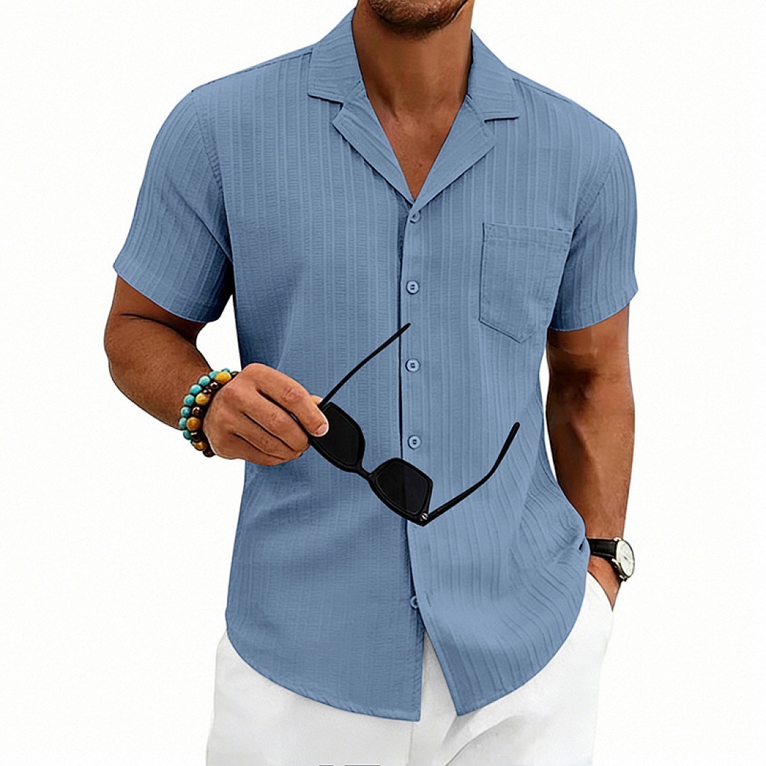 Mens Loose-Fit Plus-Size Cuban-Neck Casual Short-Sleeve Shirt - Imagen 3