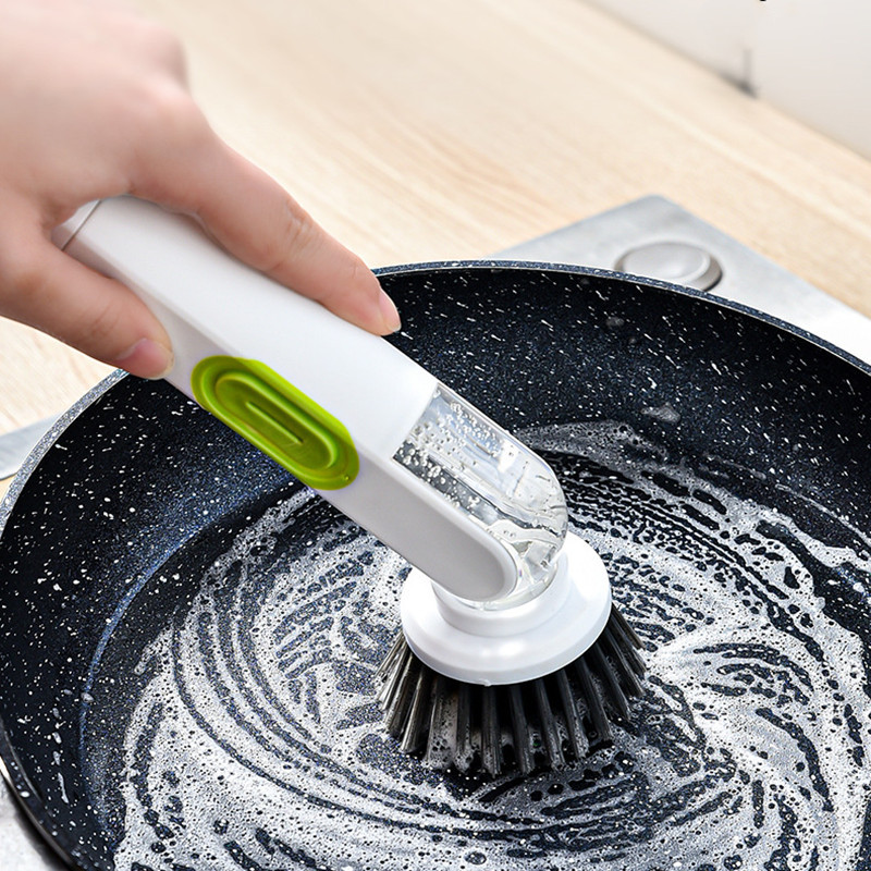 Multi-Functional Long-Handle Liquid-Filled Cleaning Brush Washing Up Brushes With Liquid Dispenser Two Replacement Heads For Kitchen Cleaning Brush Gadgets - Imagen 4