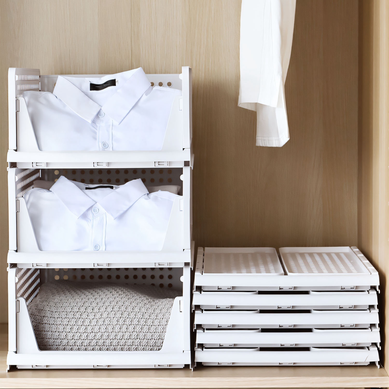 4 Packs Plastic Storage Box With Slide Rail Stackable For Living Room Bedroom Wardrobe Fedex Shipping - Imagen 5
