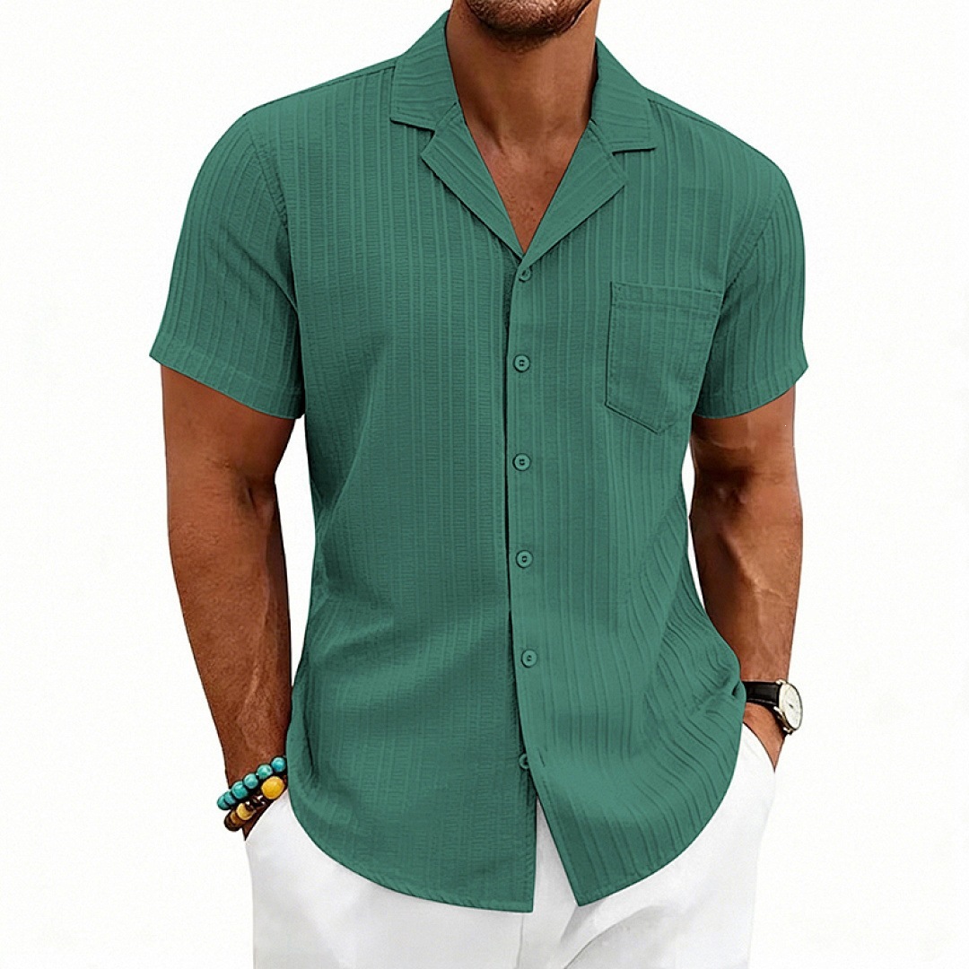 Mens Loose-Fit Plus-Size Cuban-Neck Casual Short-Sleeve Shirt - Imagen 6