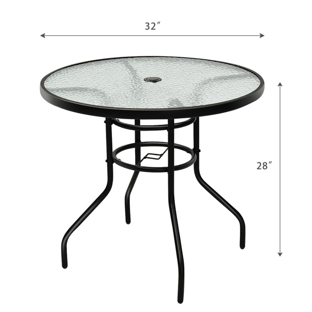 32 Inch Patio Tempered Glass Steel Frame Round Table With Convenient Umbrella Hole - Imagen 8