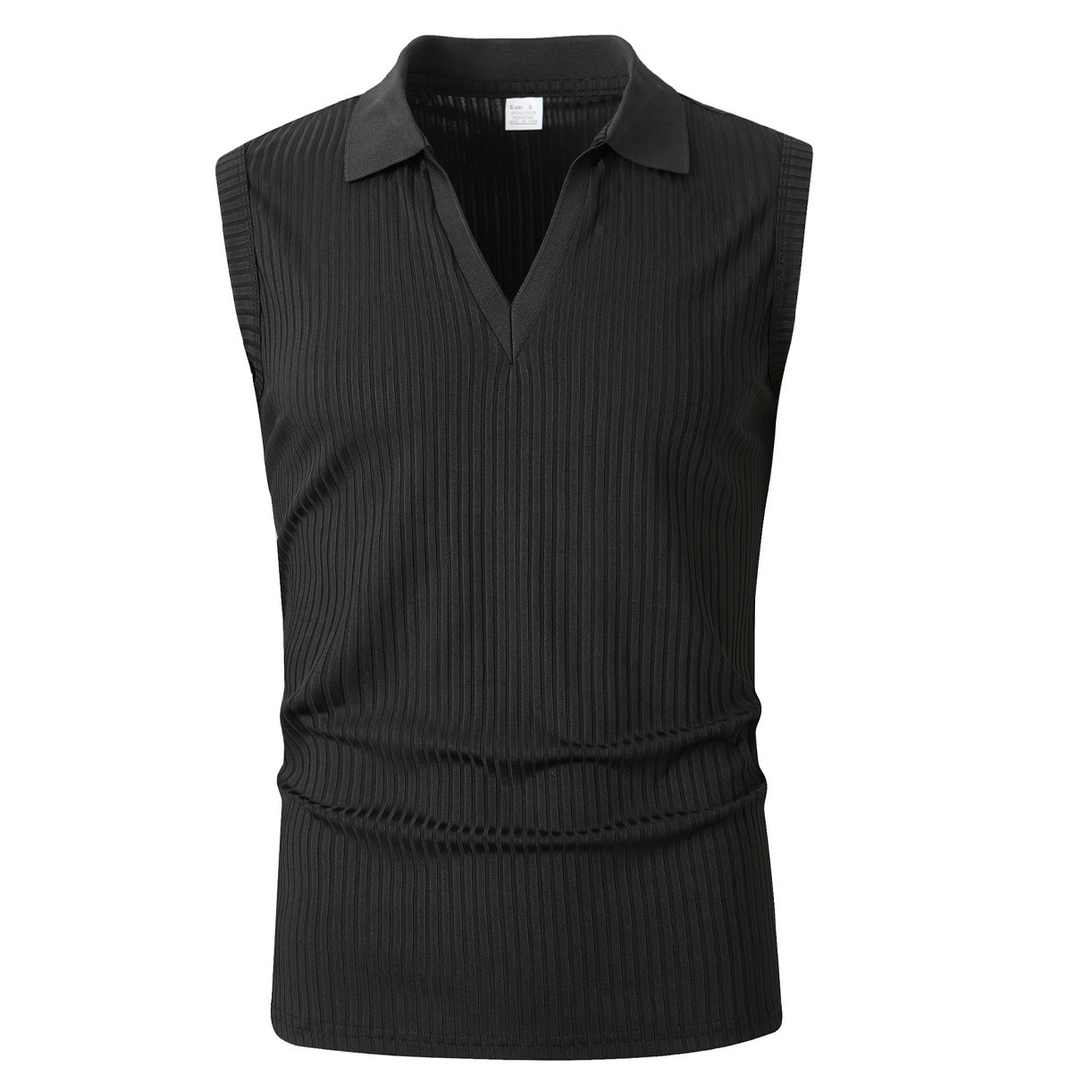 Mens Polo-collar Vertical-striped Sleeveless Vest - Imagen 5