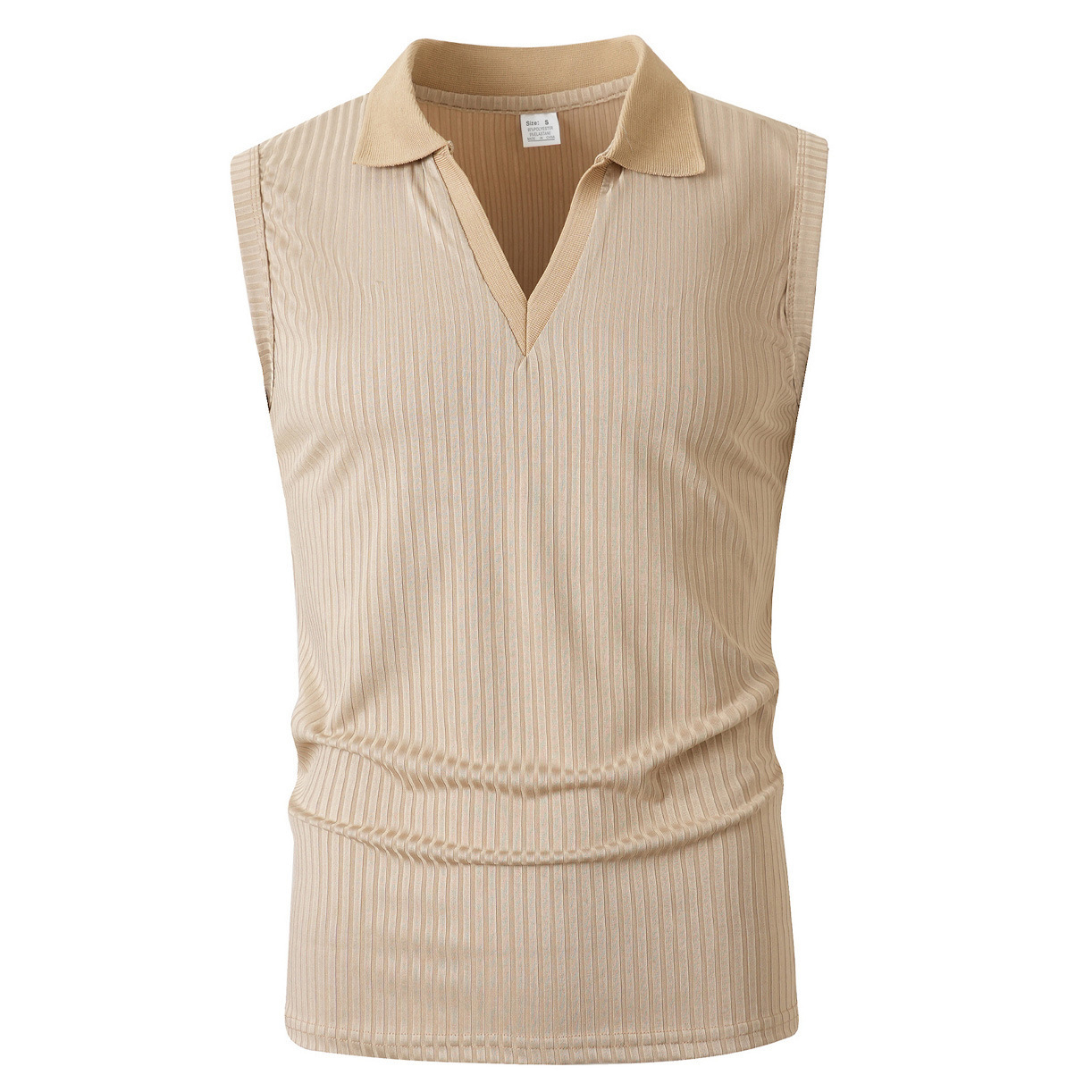 Mens Polo-collar Vertical-striped Sleeveless Vest - Imagen 6