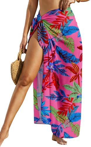 Women's Swimwear Transparent Sheer Cover-Up High-Slit One-Size Swim Dress Summer Floral Print Chiffon - Imagen 11