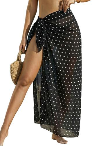 Women's Swimwear Transparent Sheer Cover-Up High-Slit One-Size Swim Dress Summer Floral Print Chiffon - Imagen 20