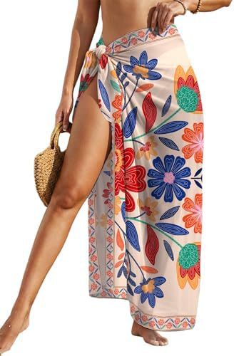 Women's Swimwear Transparent Sheer Cover-Up High-Slit One-Size Swim Dress Summer Floral Print Chiffon - Imagen 8