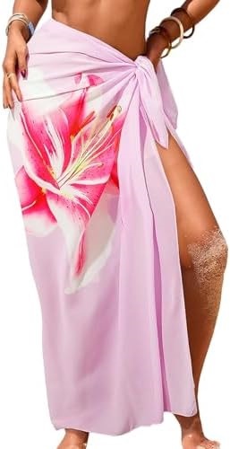 Women's Swimwear Transparent Sheer Cover-Up High-Slit One-Size Swim Dress Summer Floral Print Chiffon - Imagen 15