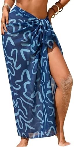 Women's Swimwear Transparent Sheer Cover-Up High-Slit One-Size Swim Dress Summer Floral Print Chiffon - Imagen 14