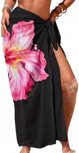 Women's Swimwear Transparent Sheer Cover-Up High-Slit One-Size Swim Dress Summer Floral Print Chiffon - Imagen 6